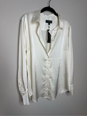 Banana Republic Men's Ivory Satin Button-Up Shirt